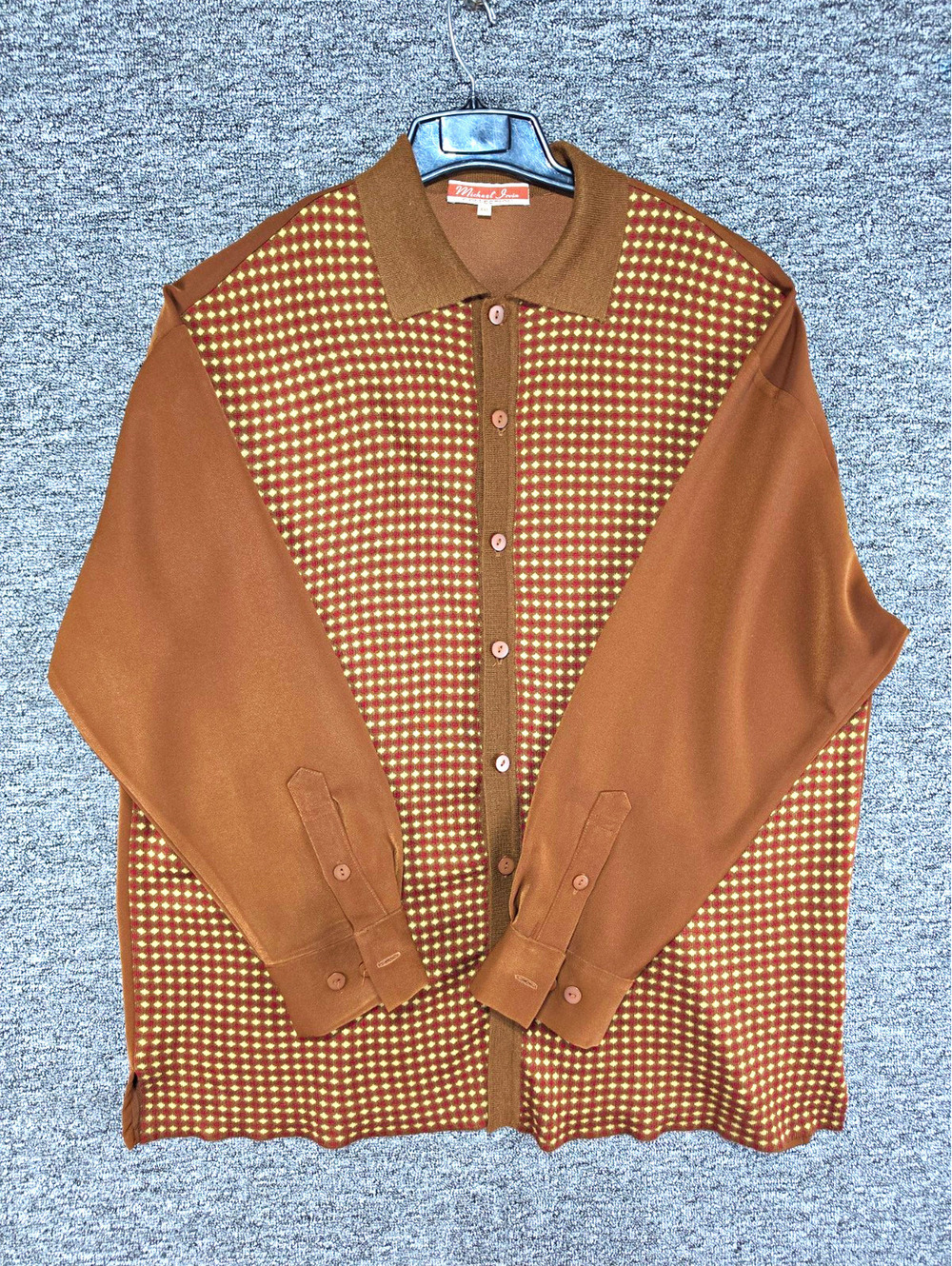 Vintage Michael Irvin Collection Cardigan Sweater XXL Brown Geometric Button
